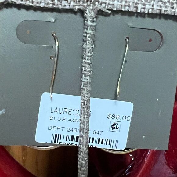 NWT BARSE Genuine Stones Blue Agate and Golden Detail Drop Earrings #BJER - Picture 7 of 11